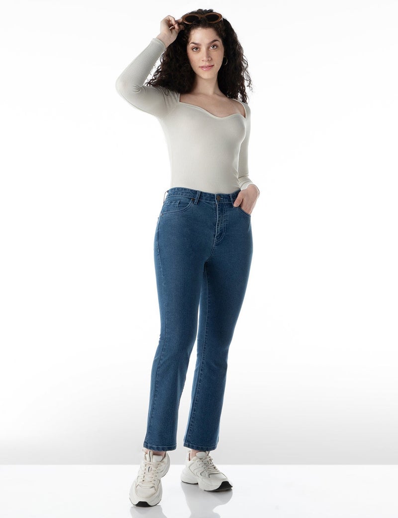 inkd جينز نسائي واسع بحذاء قصير - ارتفاع عال | غسل الإنزيم | تصميم كلاسيك 5 بوكيتيب | جينز للنساء - Image 2